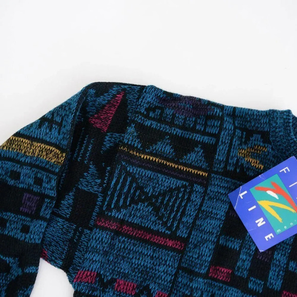 Vintage Fine Line Dead Stock Blue  90's Crewneck Knit Sweater XL - Picture 7 of 14